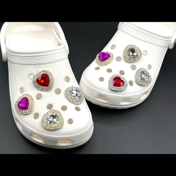 Crocs Bling Rhinestone 8pc Love Heart Charms - Picture 1 of 9